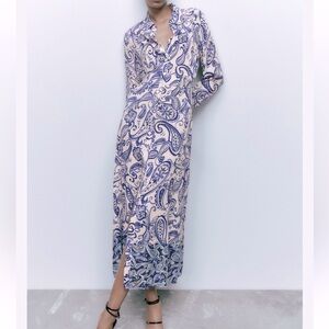 Zara Paisley printed Midi Shirt Dress size small